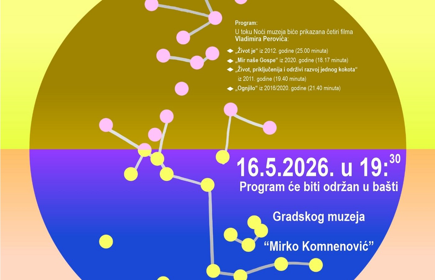 Plakat Noći muzeja sa filmovima Vladimira Perovića
