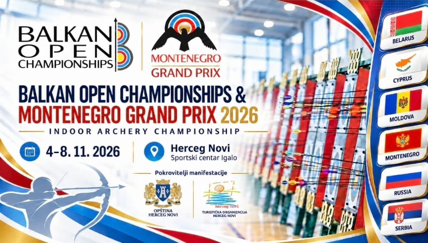 Plakat streličarskog takmičenja Balkan Open Championships i Montenegro Grand Prix 2026